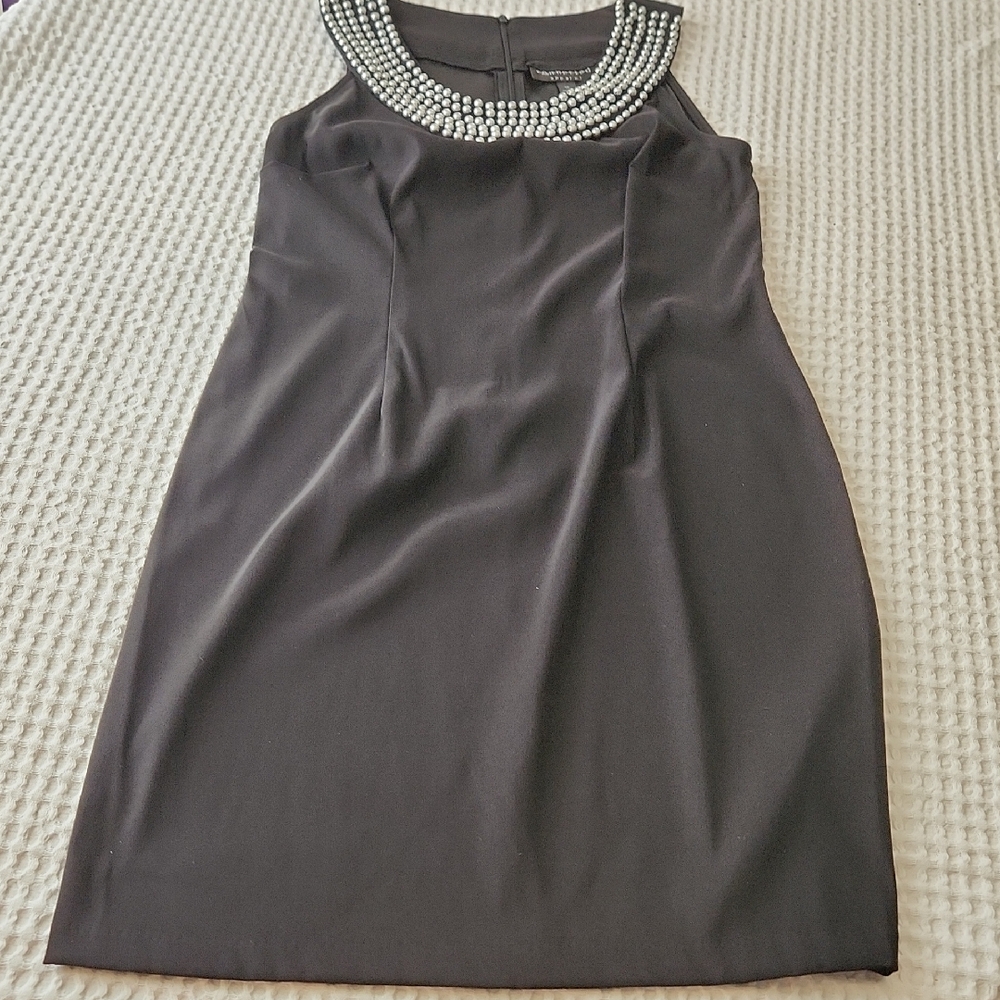 connected apparel Black Midi Dress with Beaded Collar Sz 12